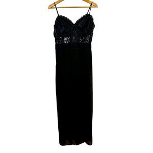 NWT Bebe Black Lace Double Slit Maxi Gown Dress Women’s Size 10